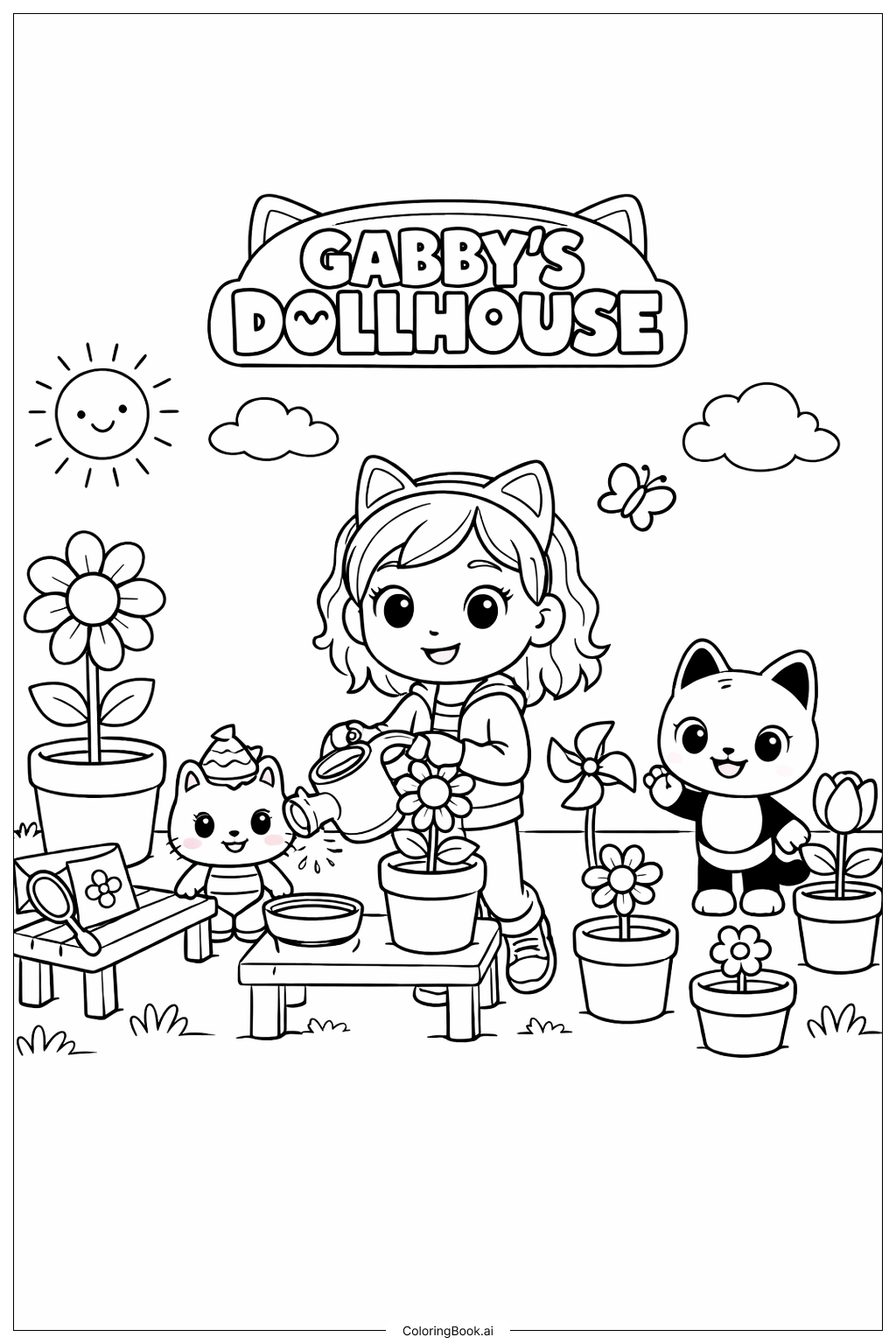  ギャビーズドールハウス ガーデンプレイの塗り絵ページ 