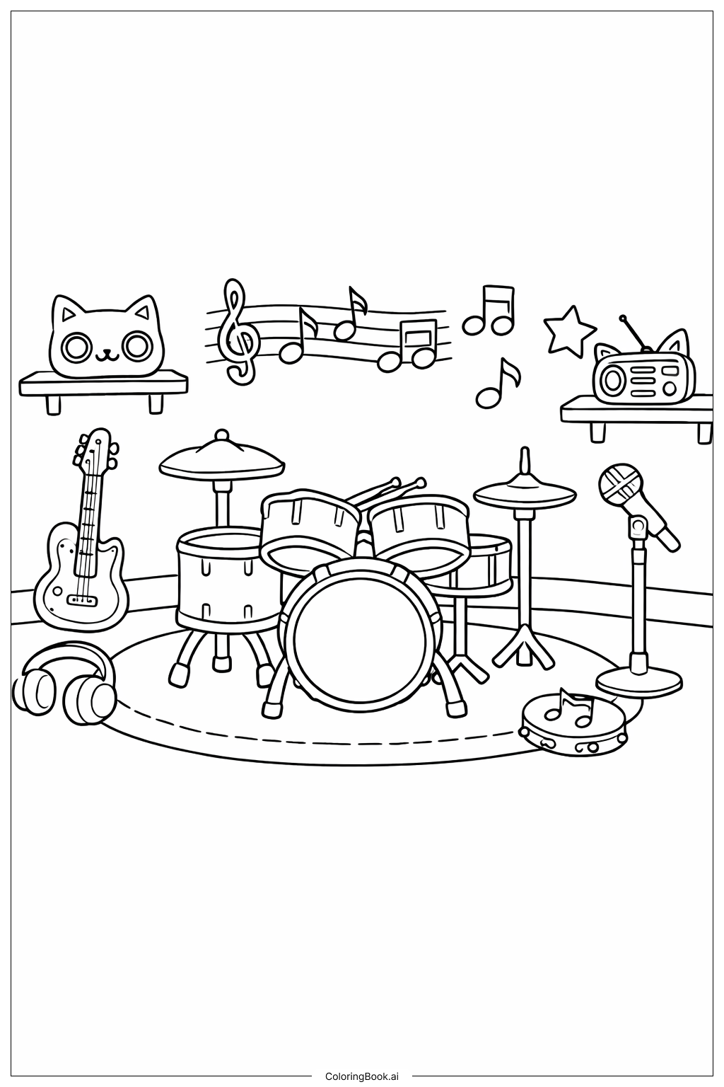  加比娃娃屋音乐角填色页 