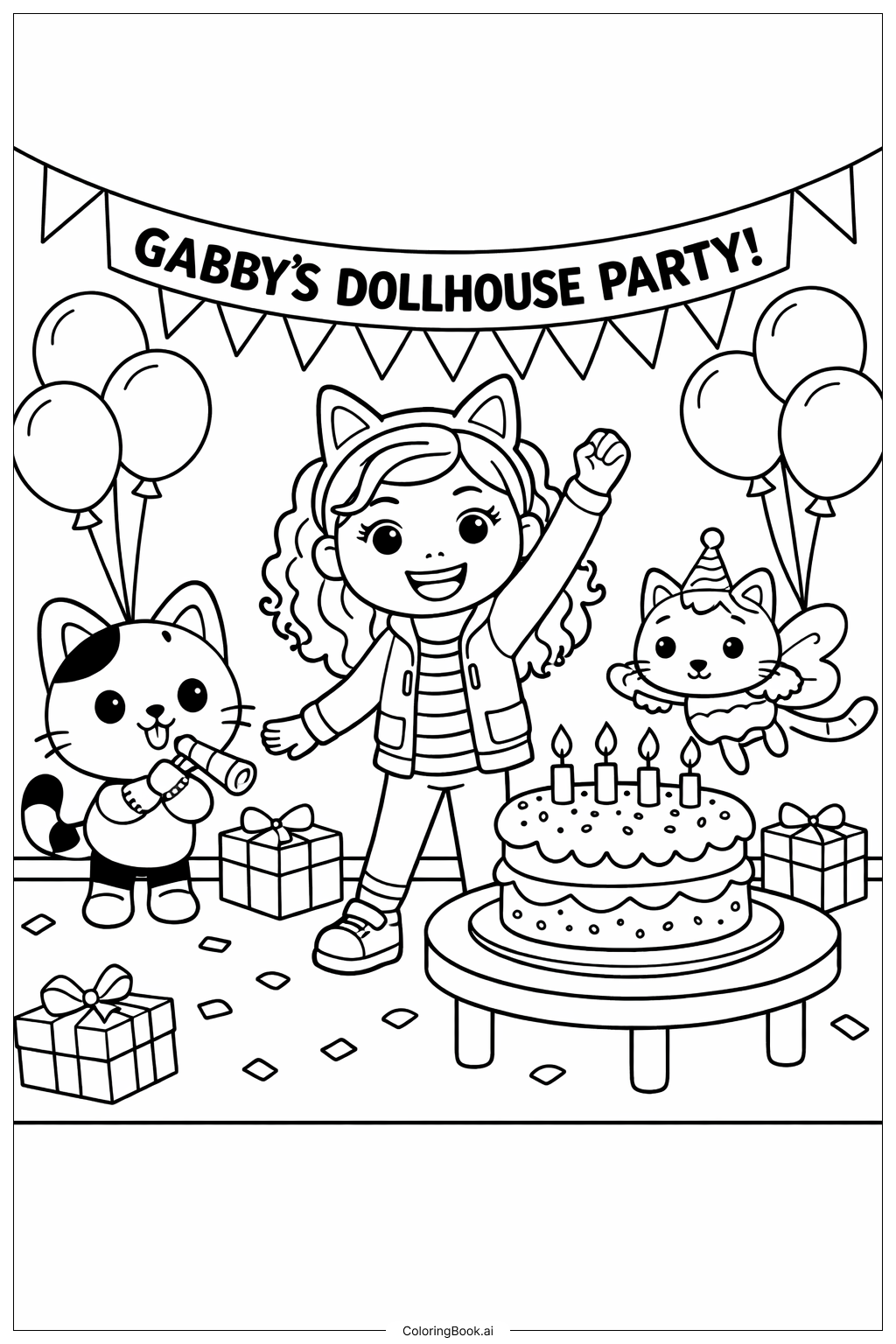  ギャビーの人形の家 パーティータイムの塗り絵ページ 