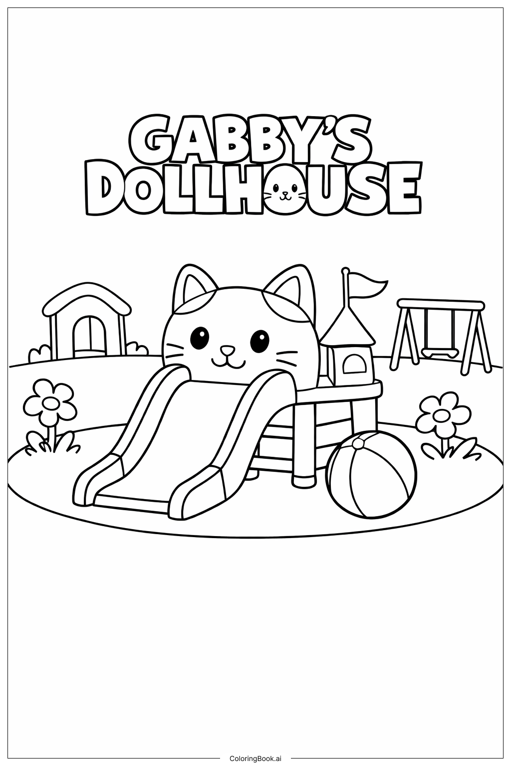  加比娃娃屋溜滑梯遊戲著色頁 