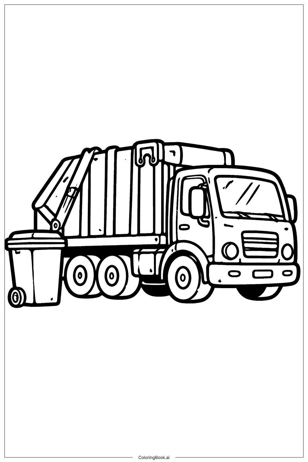 ゴミ収集車と単一のゴミ箱