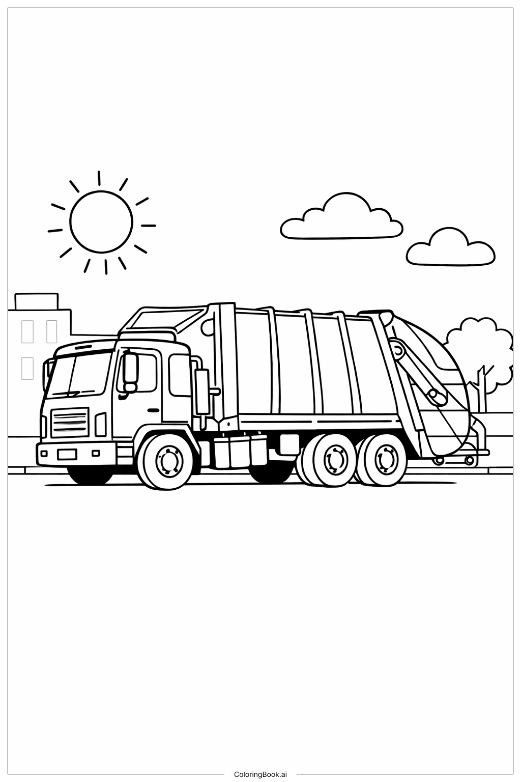 해뜨는 아침의 쓰레기 트럭 색칠공부 페이지