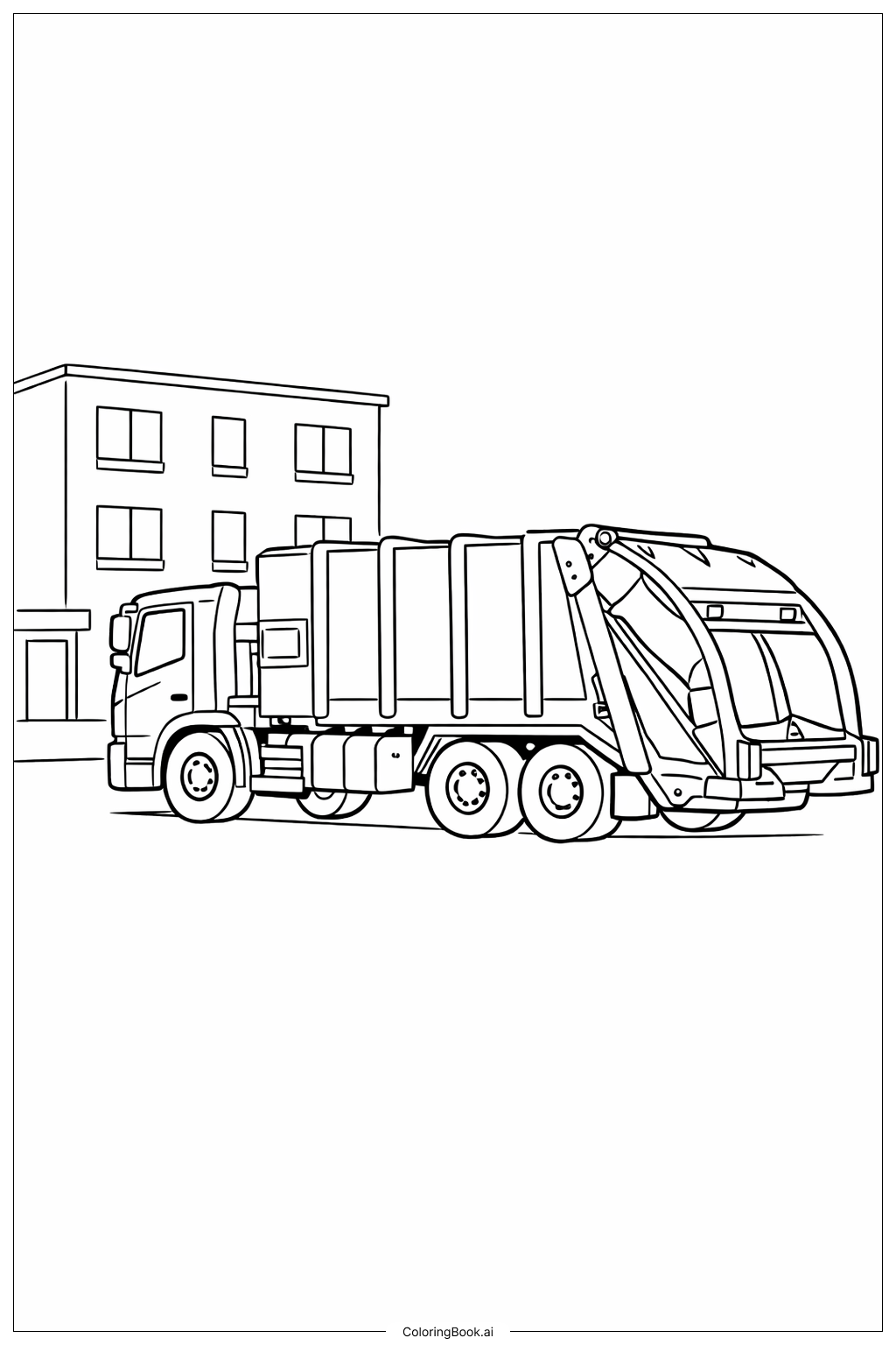 아파트 건물 옆 쓰레기 트럭 색칠공부 페이지