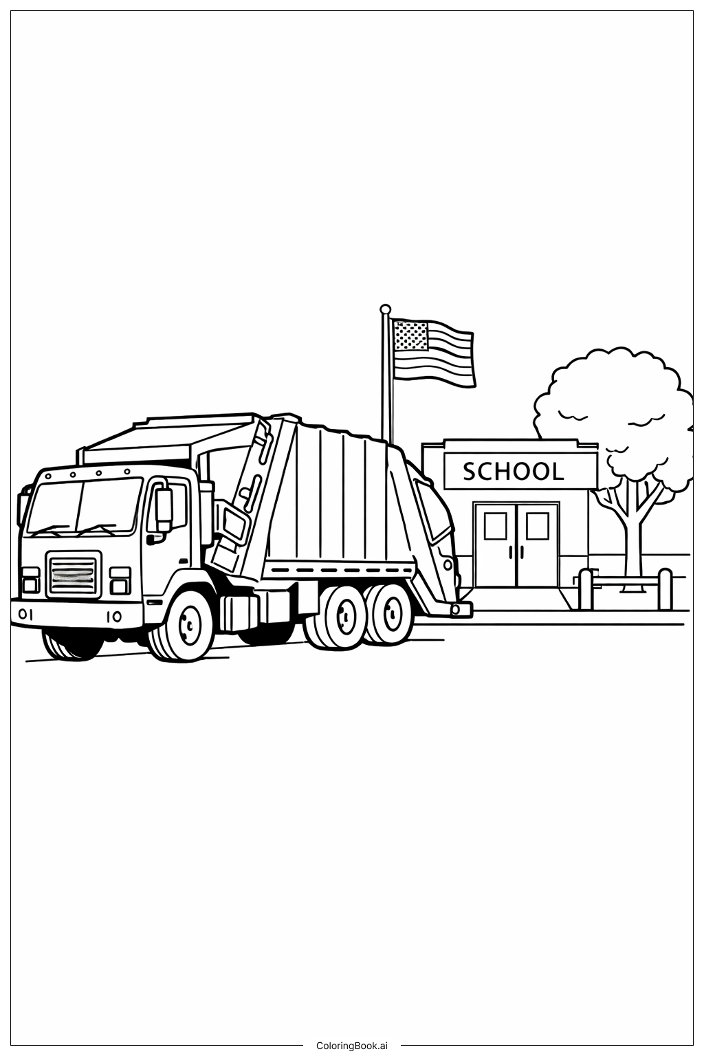 学校门口的垃圾车填色页