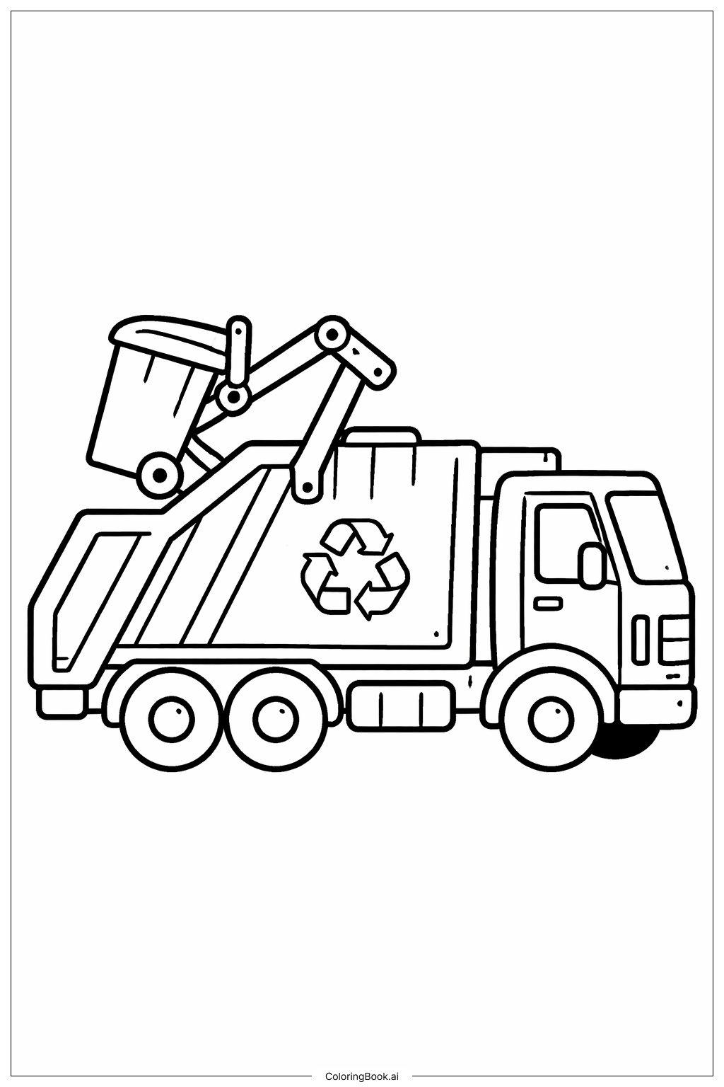  ごみ収集車のゴミ箱持ち上げの塗り絵ページ 