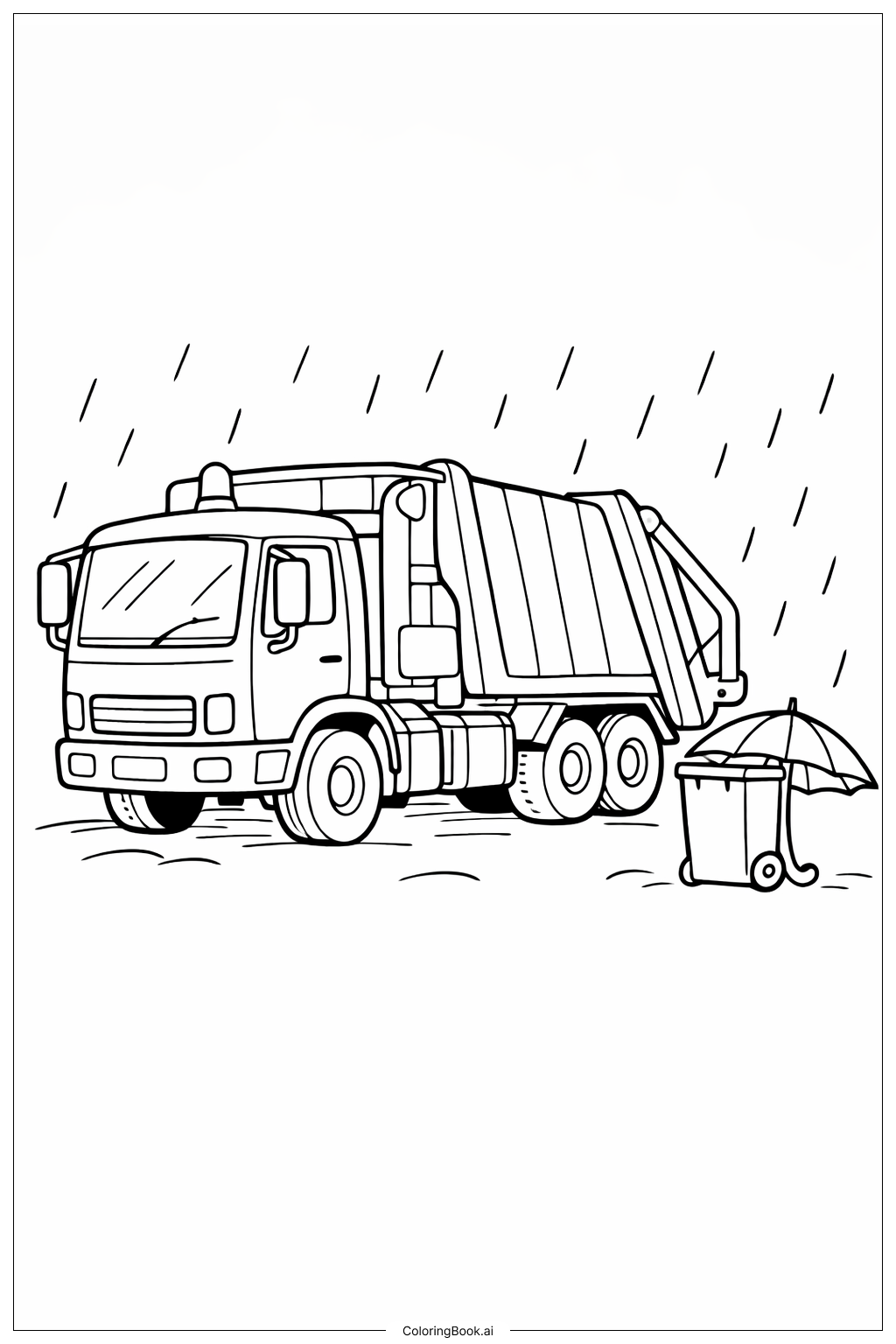 비 오는 날 쓰레기 트럭 색칠공부 페이지