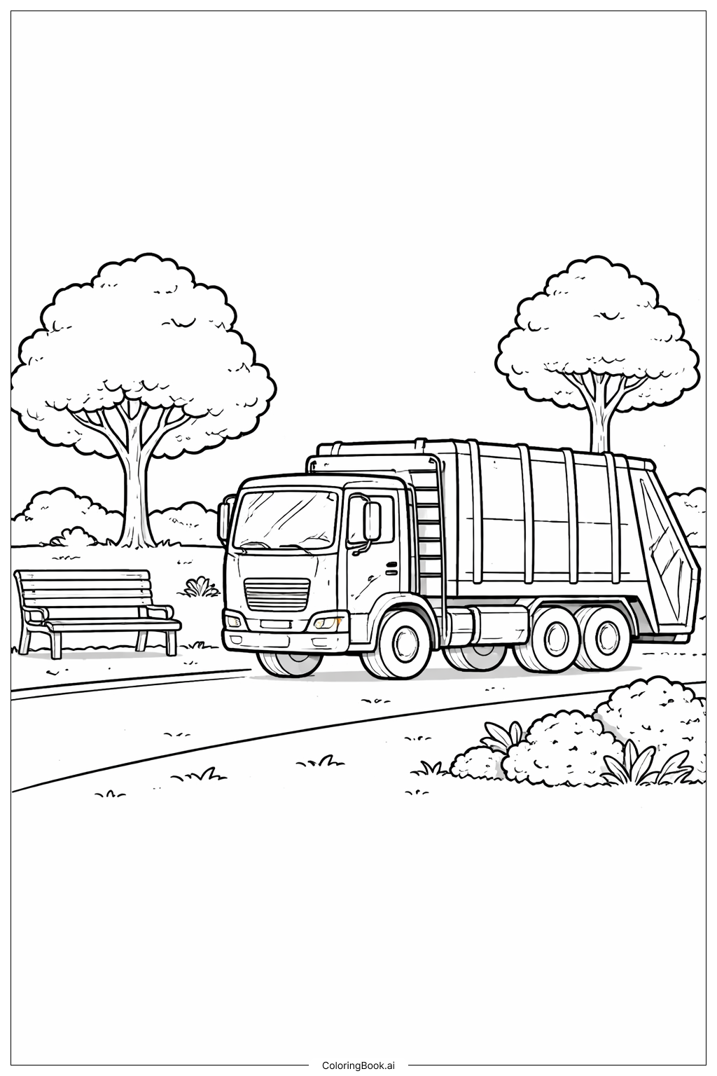 공원 지나는 쓰레기 수거차 색칠공부 페이지