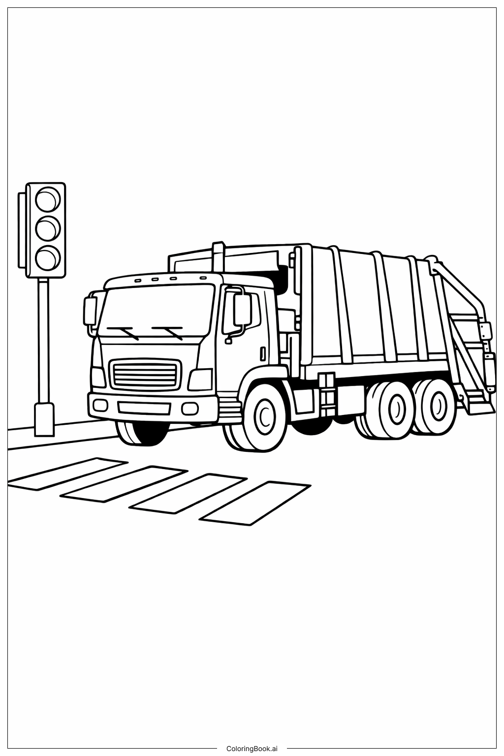 垃圾车通过红绿灯填色页