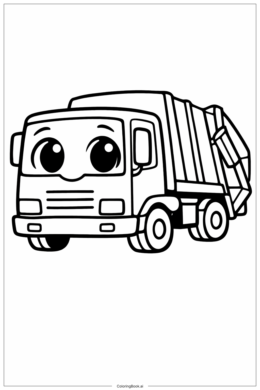 귀여운 눈을 가진 쓰레기 트럭 색칠공부 페이지