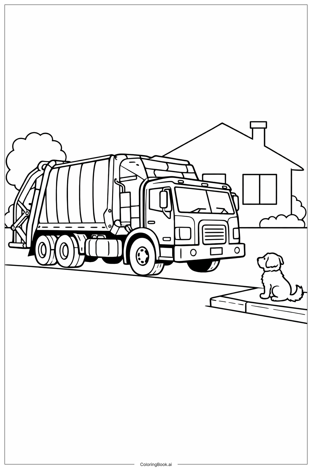 강아지가 지켜보는 쓰레기 트럭 색칠공부 페이지