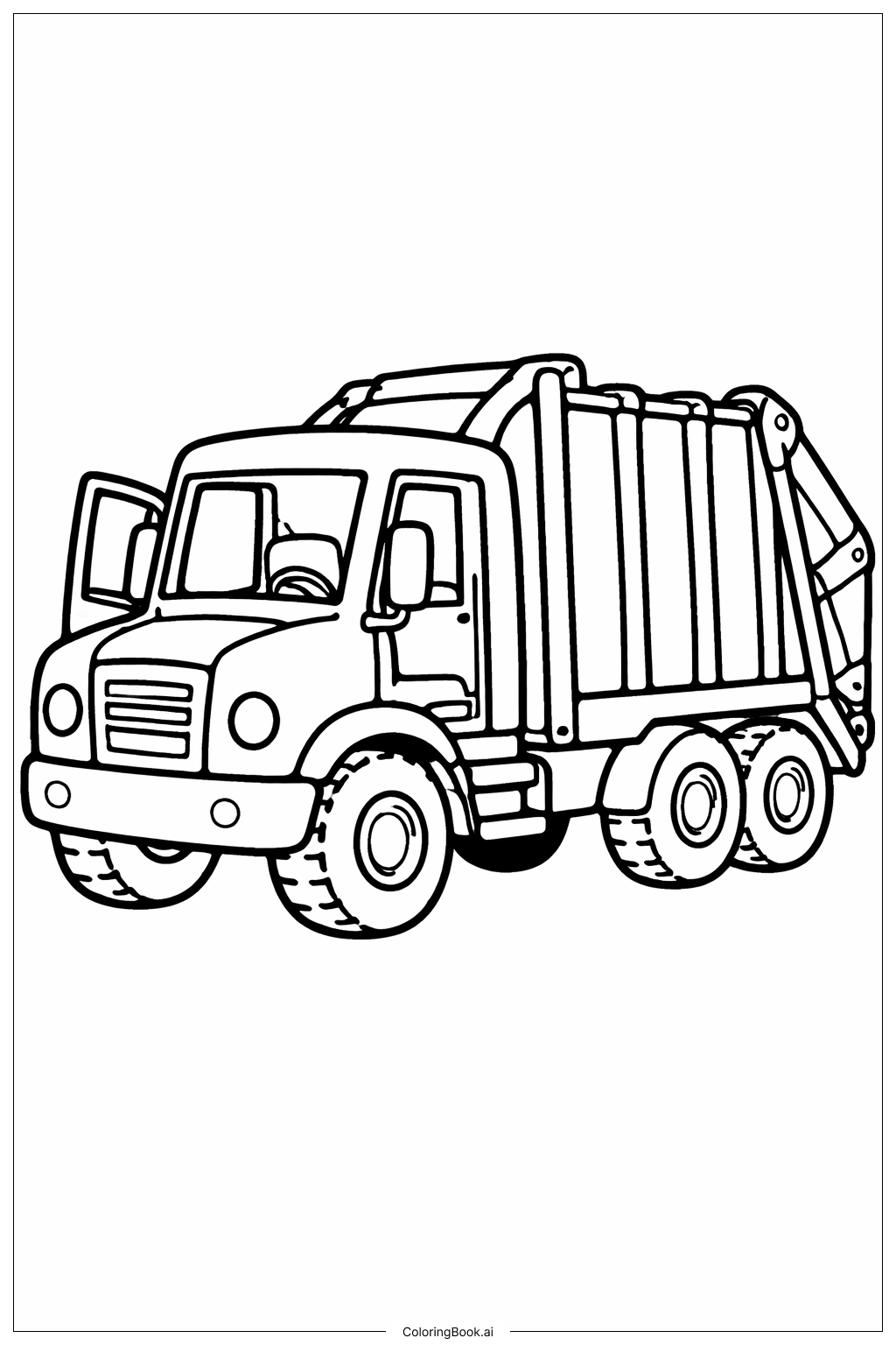  ドアが開いたゴミ収集車の塗り絵ページ 