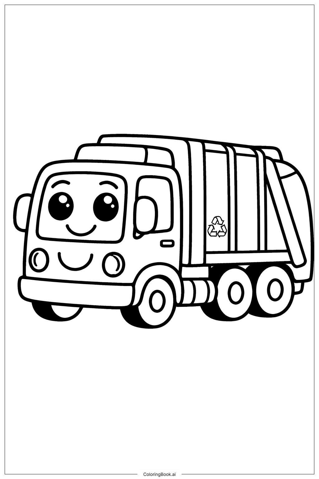  笑顔のごみ収集車の塗り絵ページ 