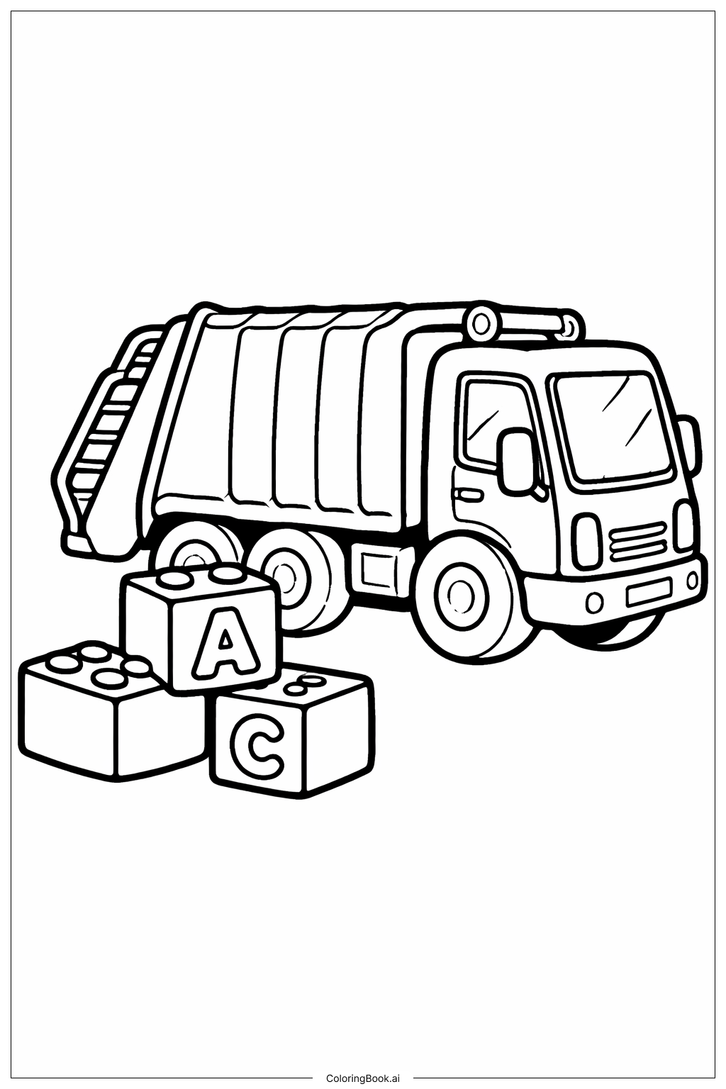 장난감 블록이 있는 쓰레기 수거차 색칠공부 페이지