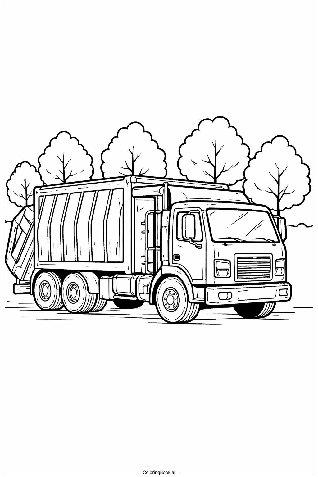 나무가 있는 쓰레기 트럭 색칠공부 페이지