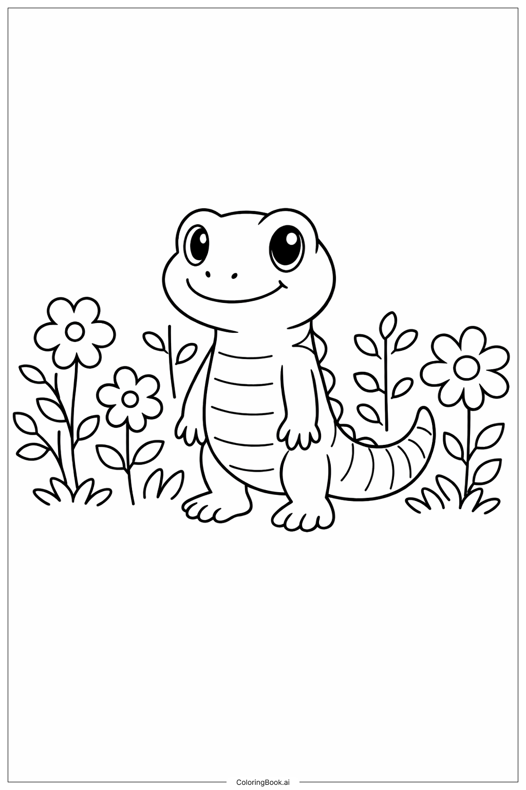  Garden Lizard Among Flowers Coloring Page 