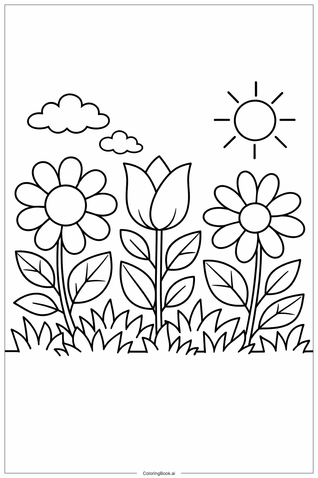  带花朵的花园图案填色页 