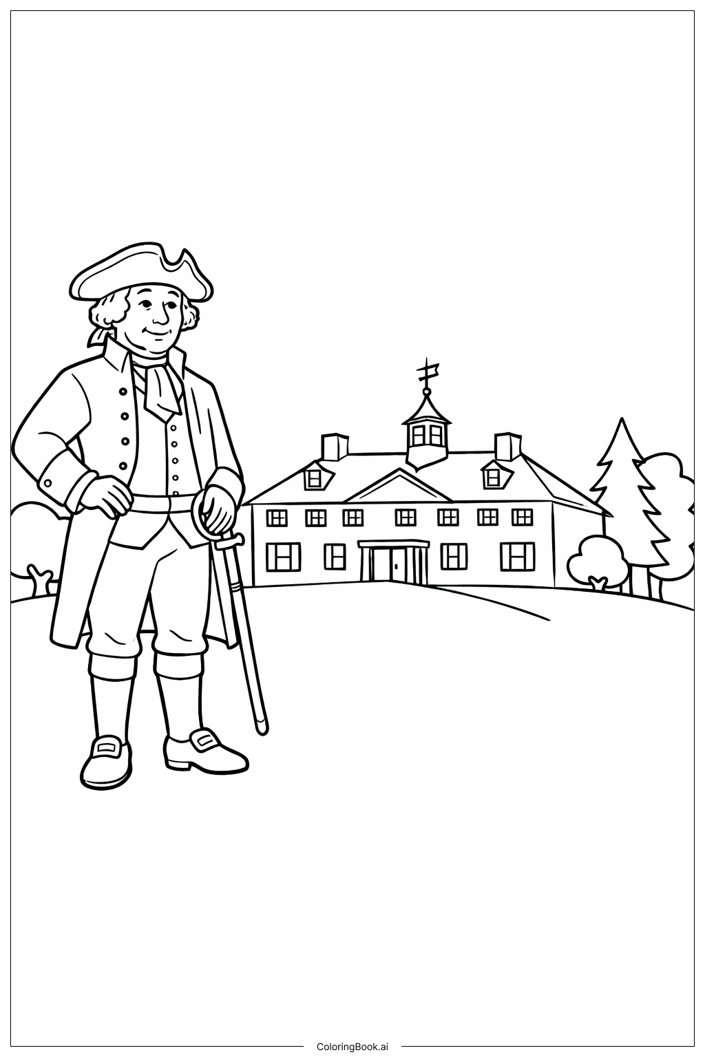  Page de coloriage George Washington et la Maison de Mount Vernon 