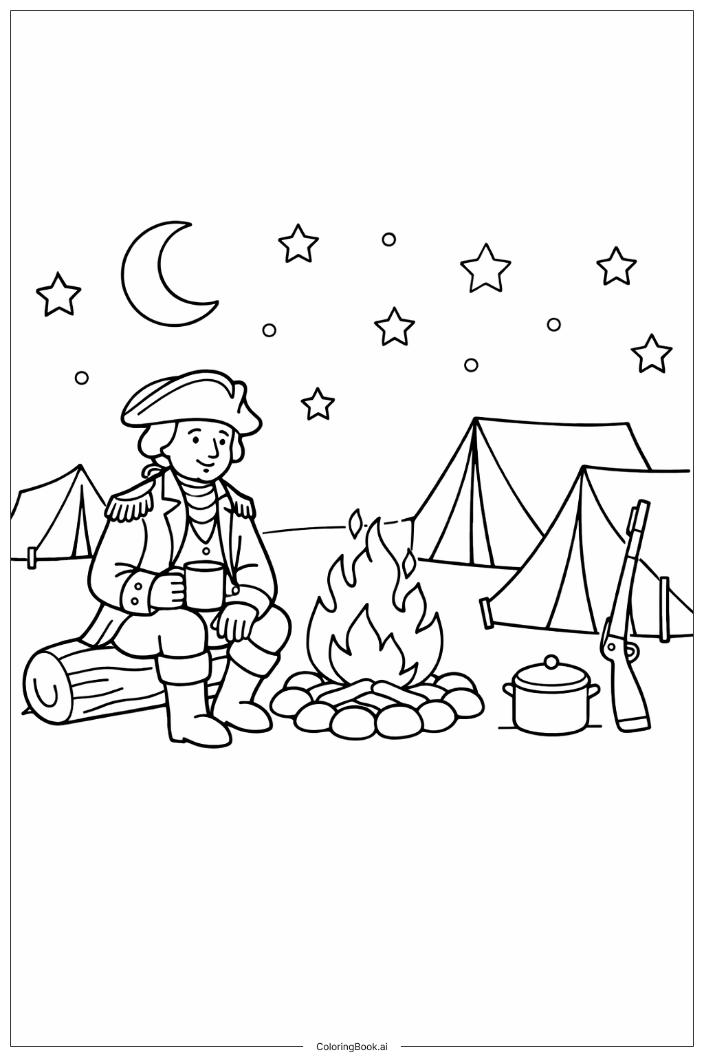  George Washington am Lager Ausmalseite 