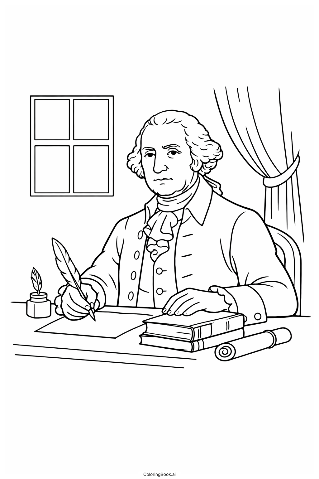  Página para colorear de George Washington en el Escritorio 