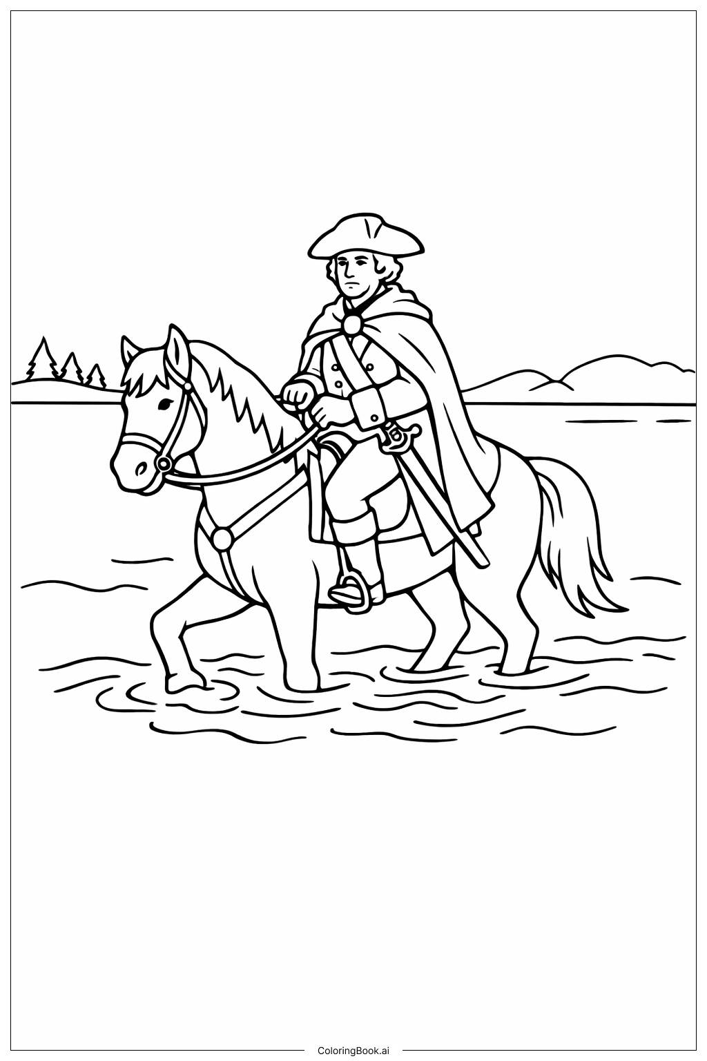  George Washington überquert den Fluss Ausmalseite 