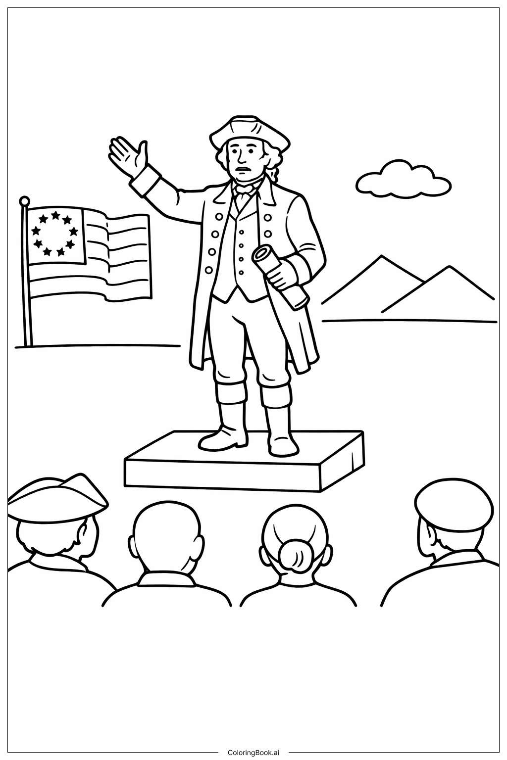  George Washington hält eine Rede Ausmalseite 