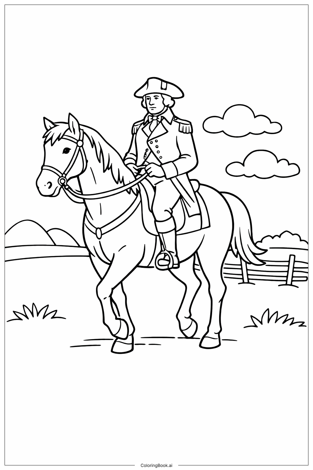  乔治·华盛顿骑马填色页 