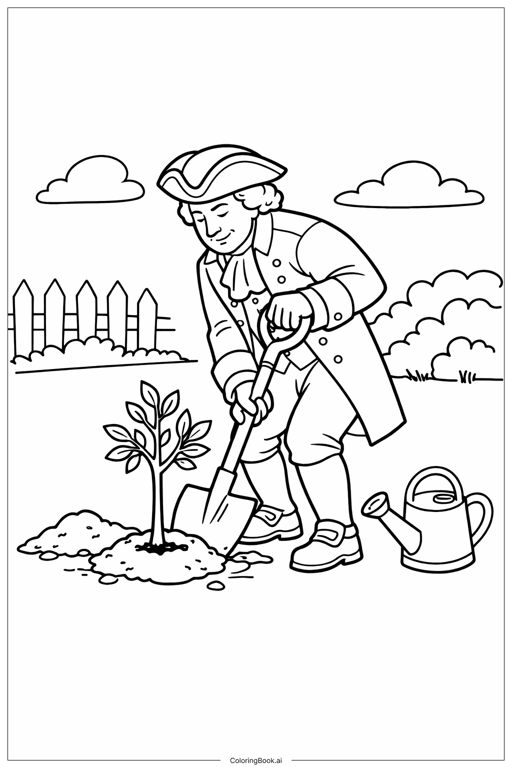  George Washington pflanzt einen Baum Ausmalseite 