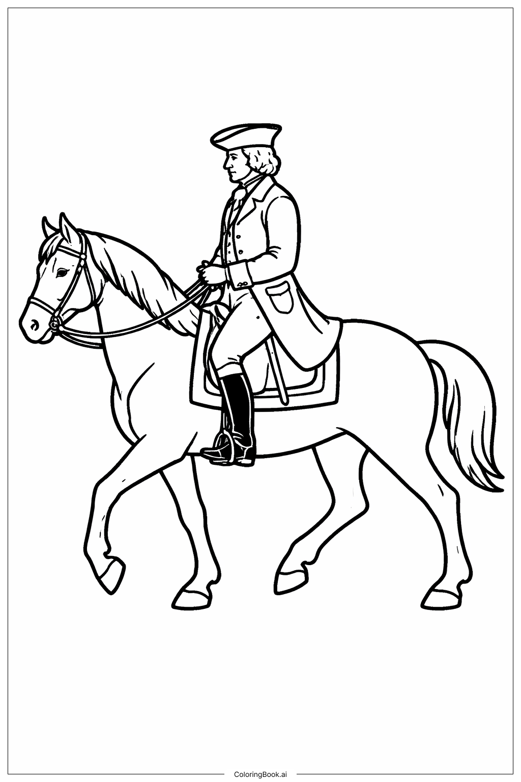  Trang tô màu George Washington và Con Ngựa Đơn Giản 