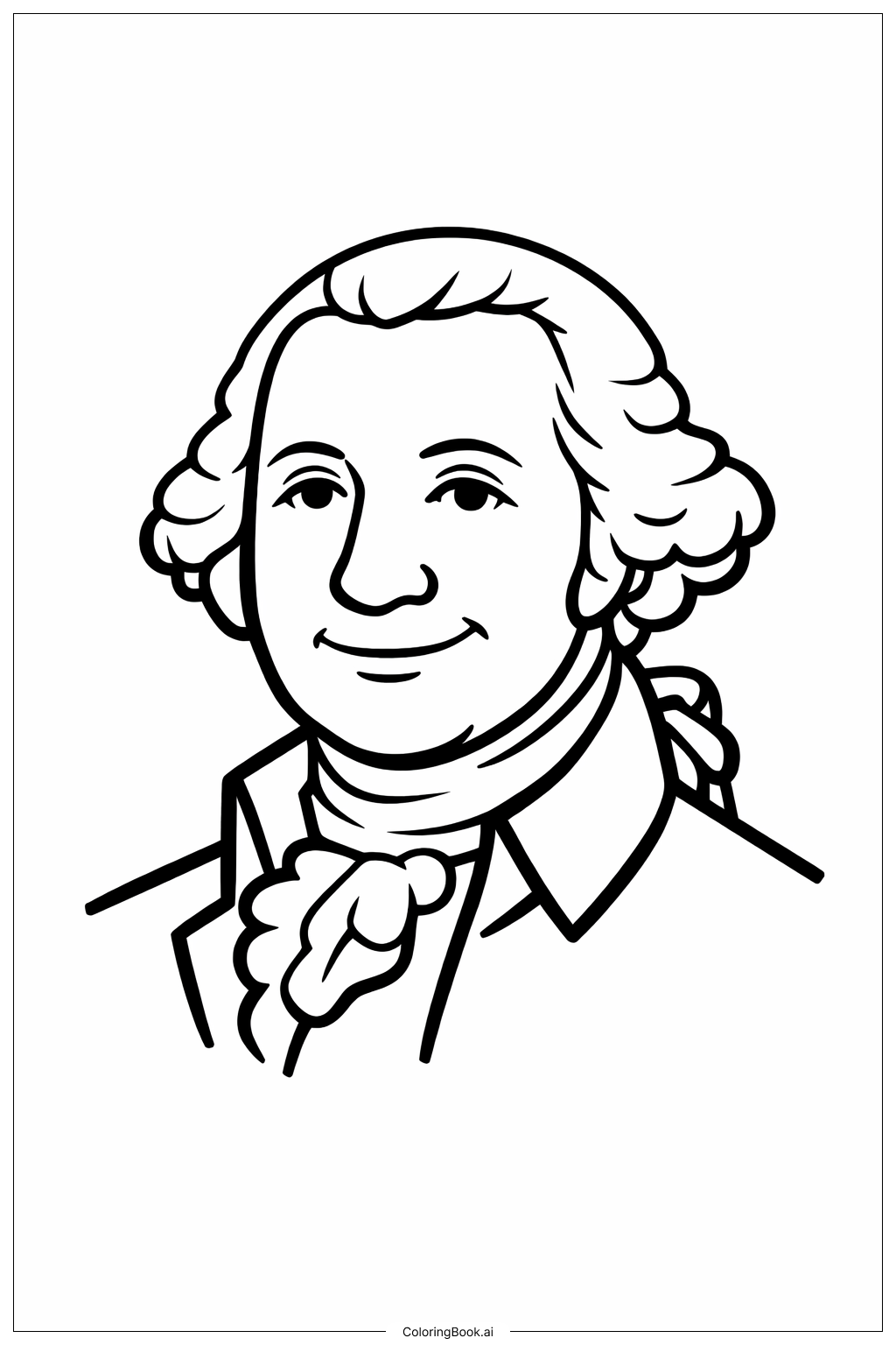  Página para colorear de Retrato Simple y Sonriente de George Washington 