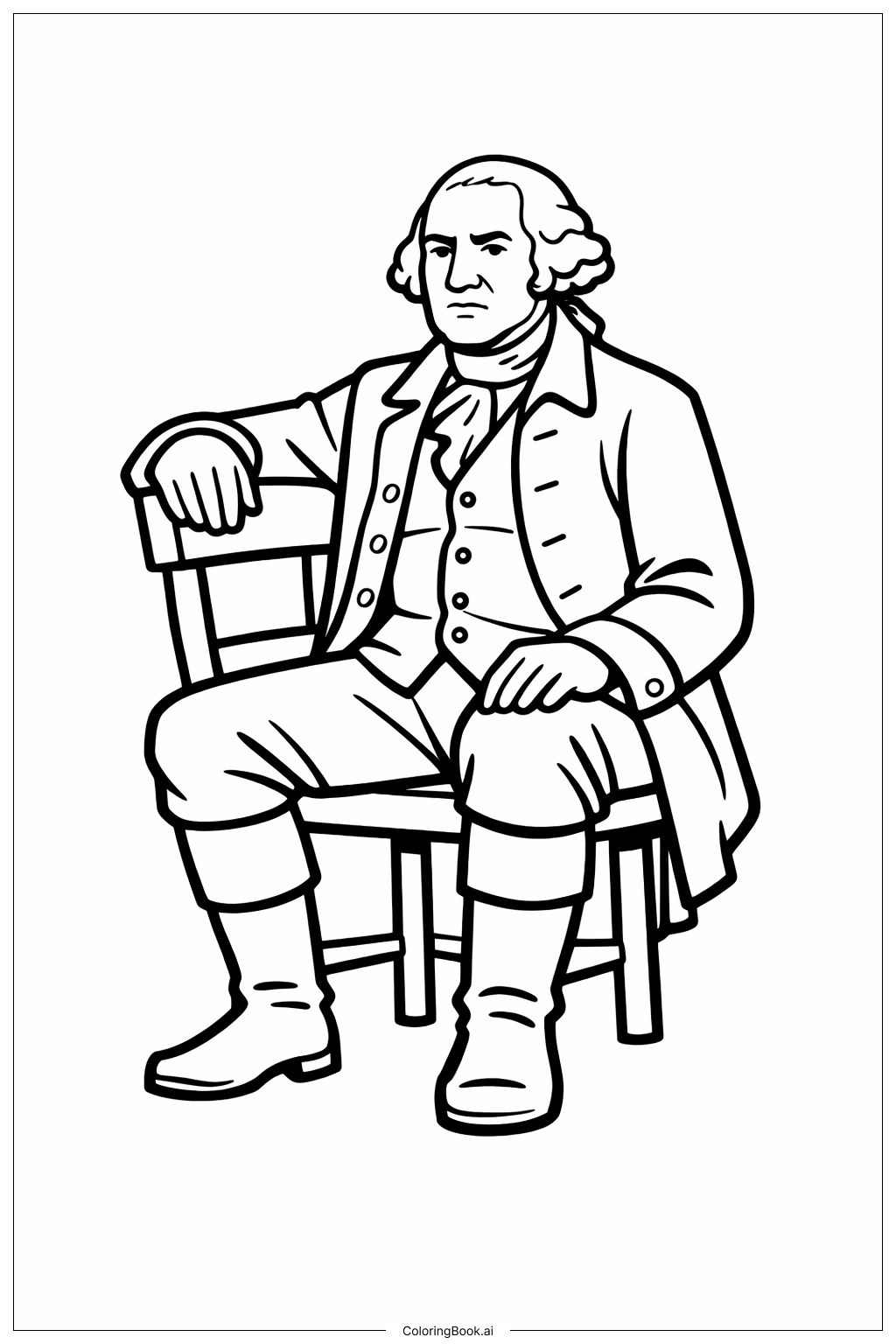  George Washington sitzt auf einem Stuhl Ausmalseite 