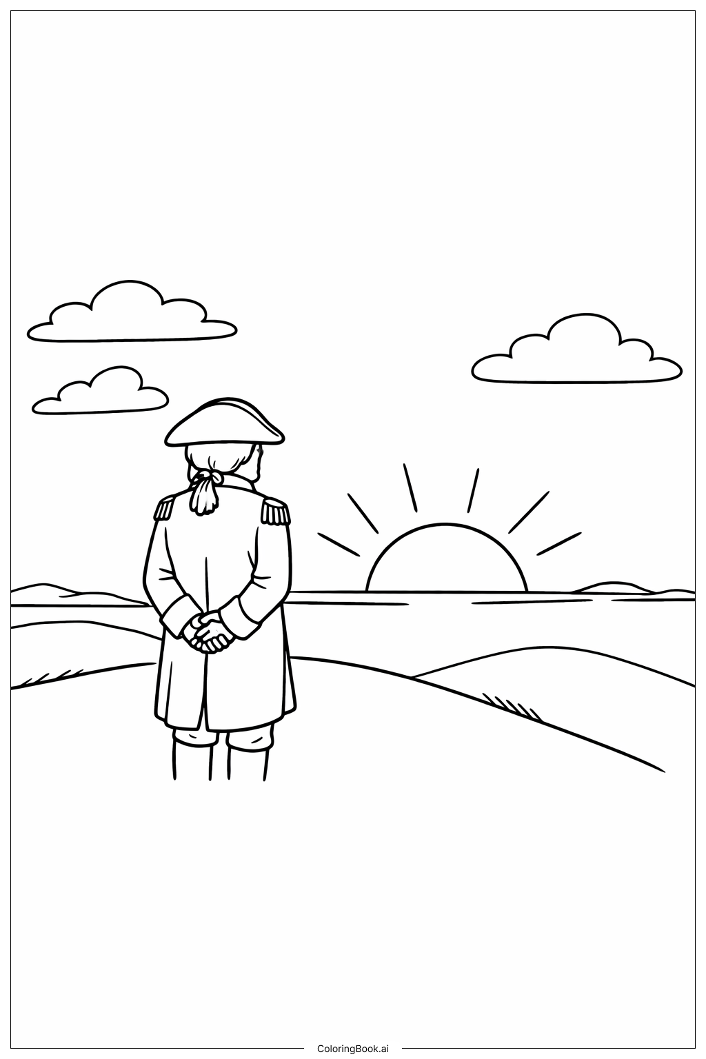  일몰을 바라보는 조지 워싱턴 색칠공부 페이지 