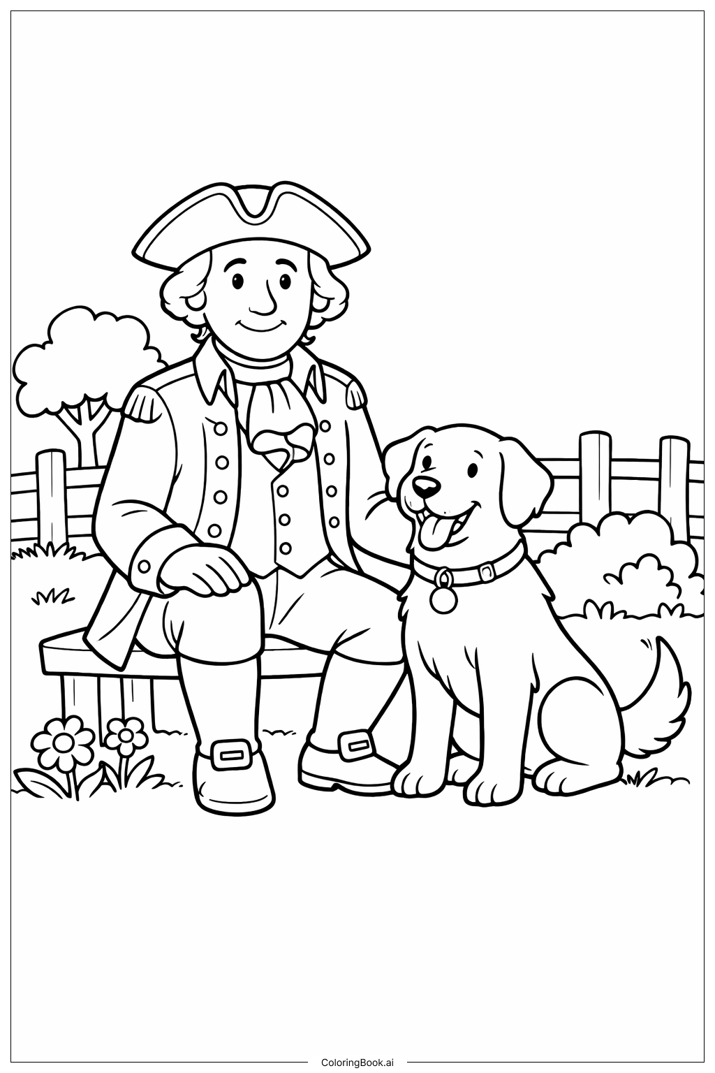  조지 워싱턴과 개 색칠공부 페이지 