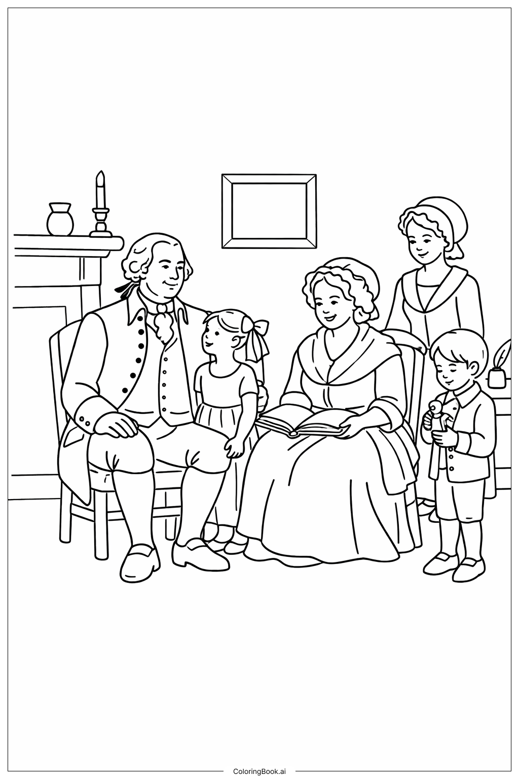  George Washington mit Familie Ausmalseite 