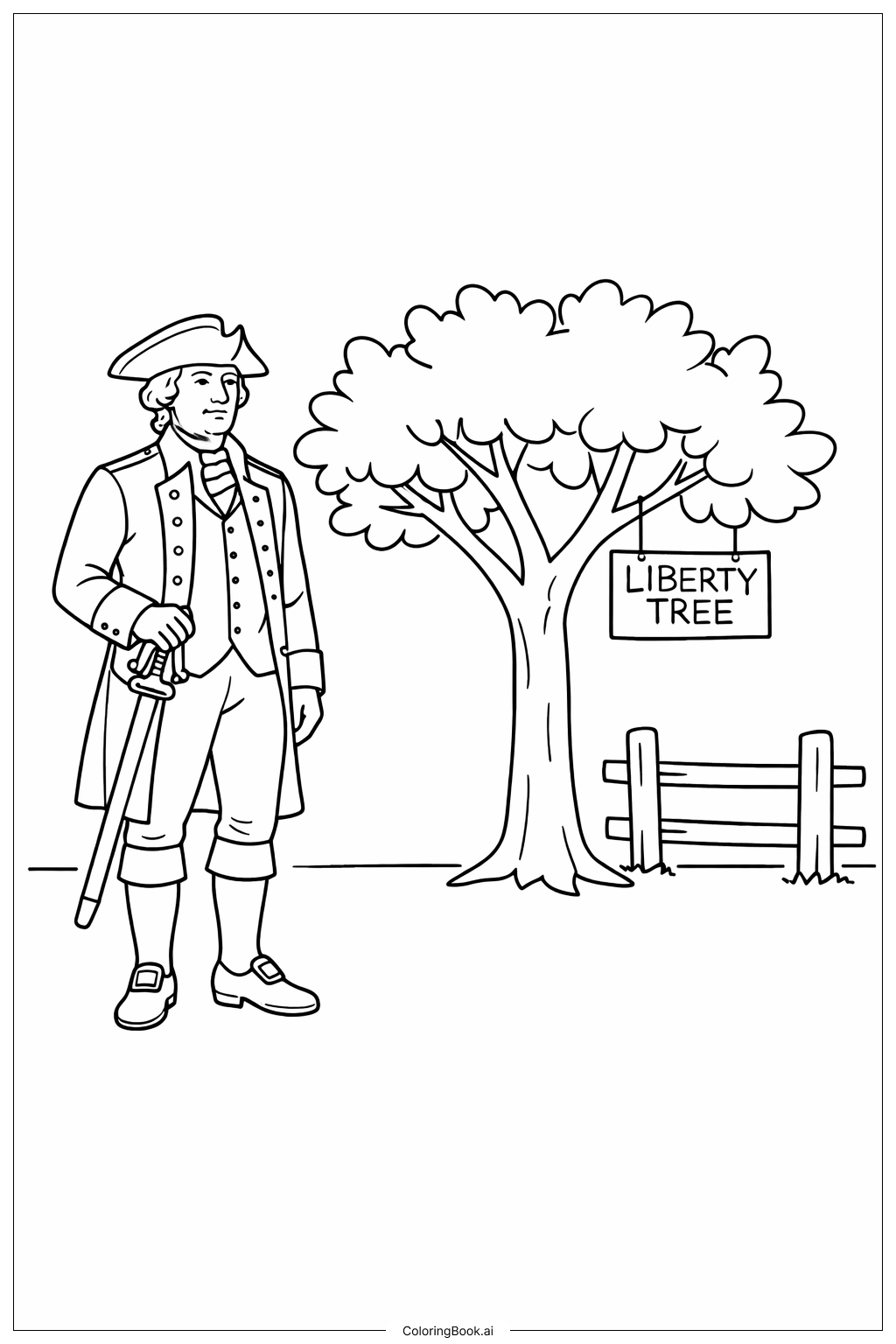  George Washington mit dem Freiheitsbaum Ausmalseite 