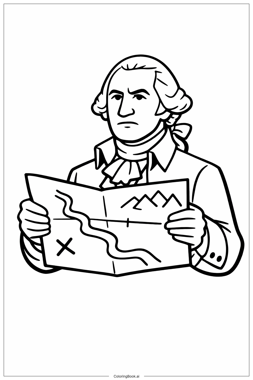  乔治·华盛顿与简单地图填色页 