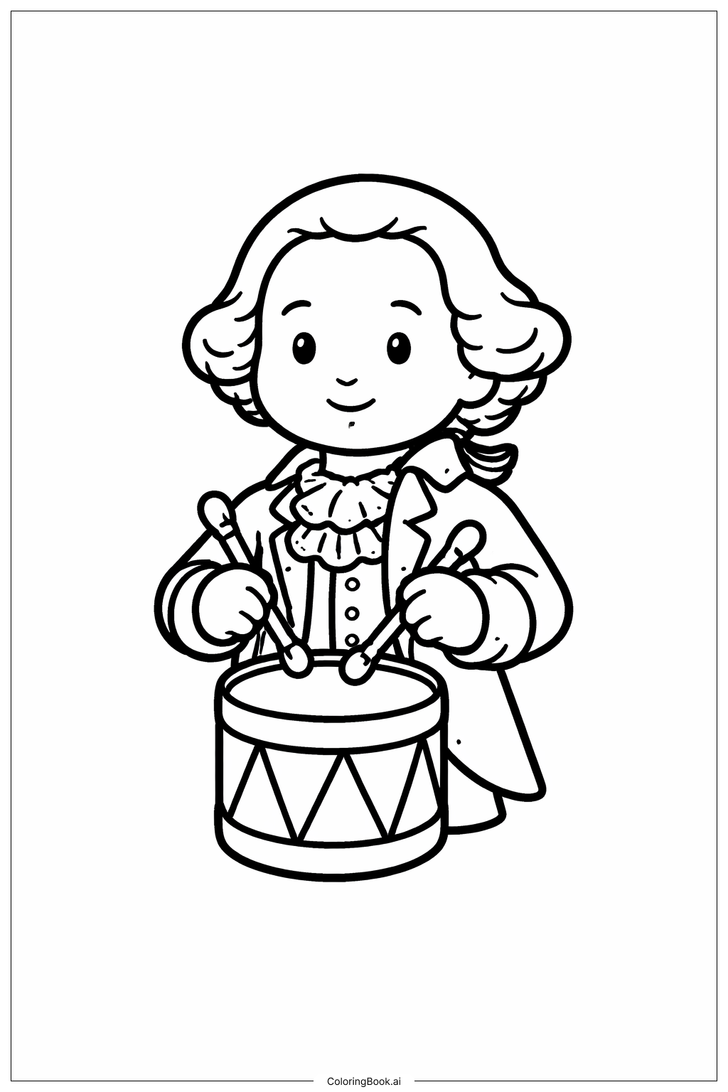  Página para colorear de George Washington con tambor de juguete 