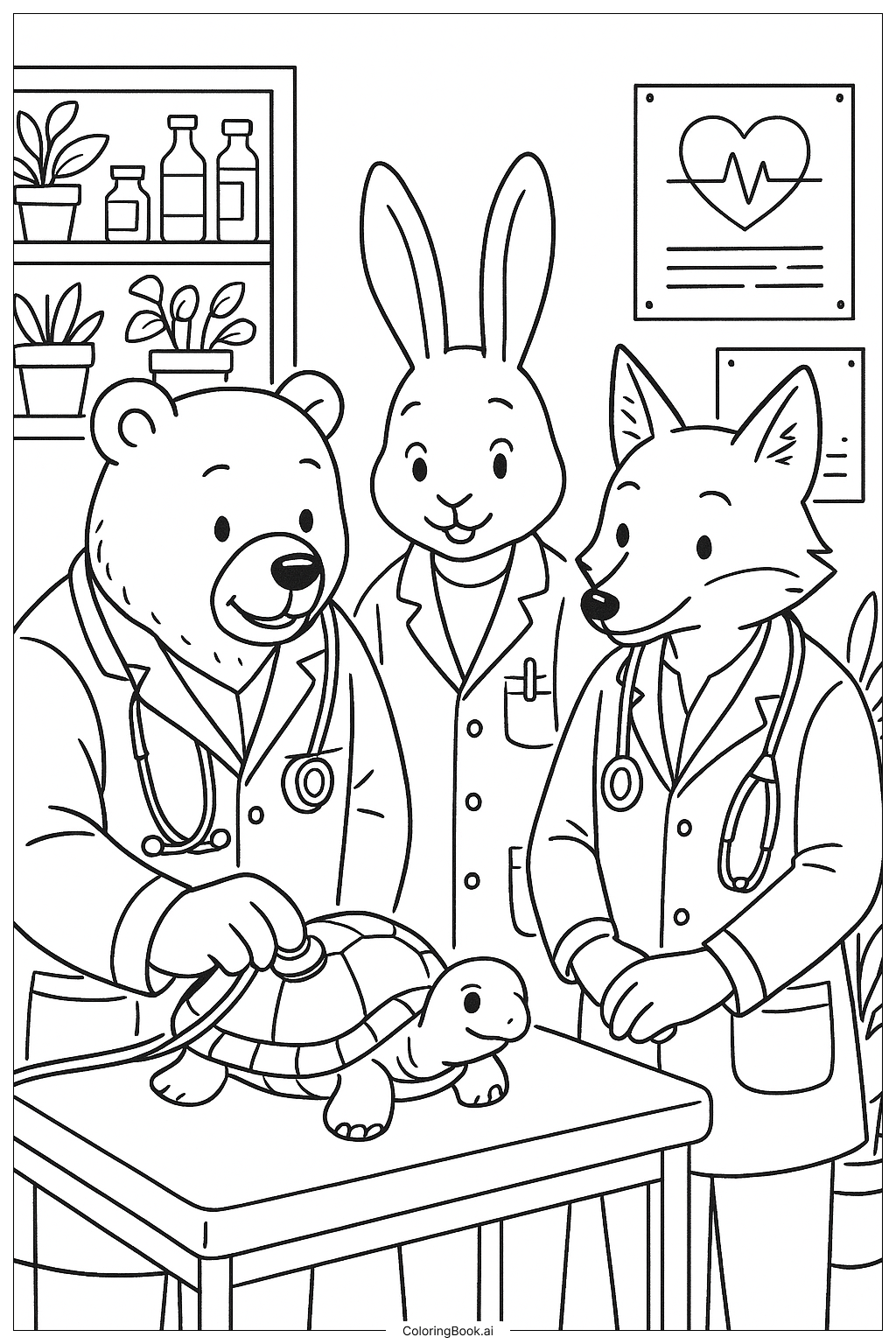  Página para colorir de Médicos Animais para Melhoras 