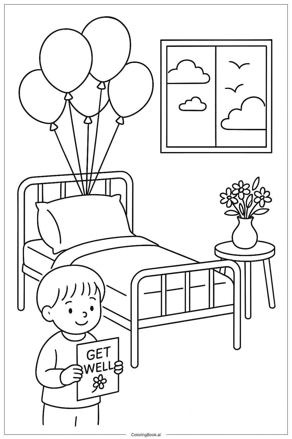  Página para colorir de Entrega de Balões para Melhoras 