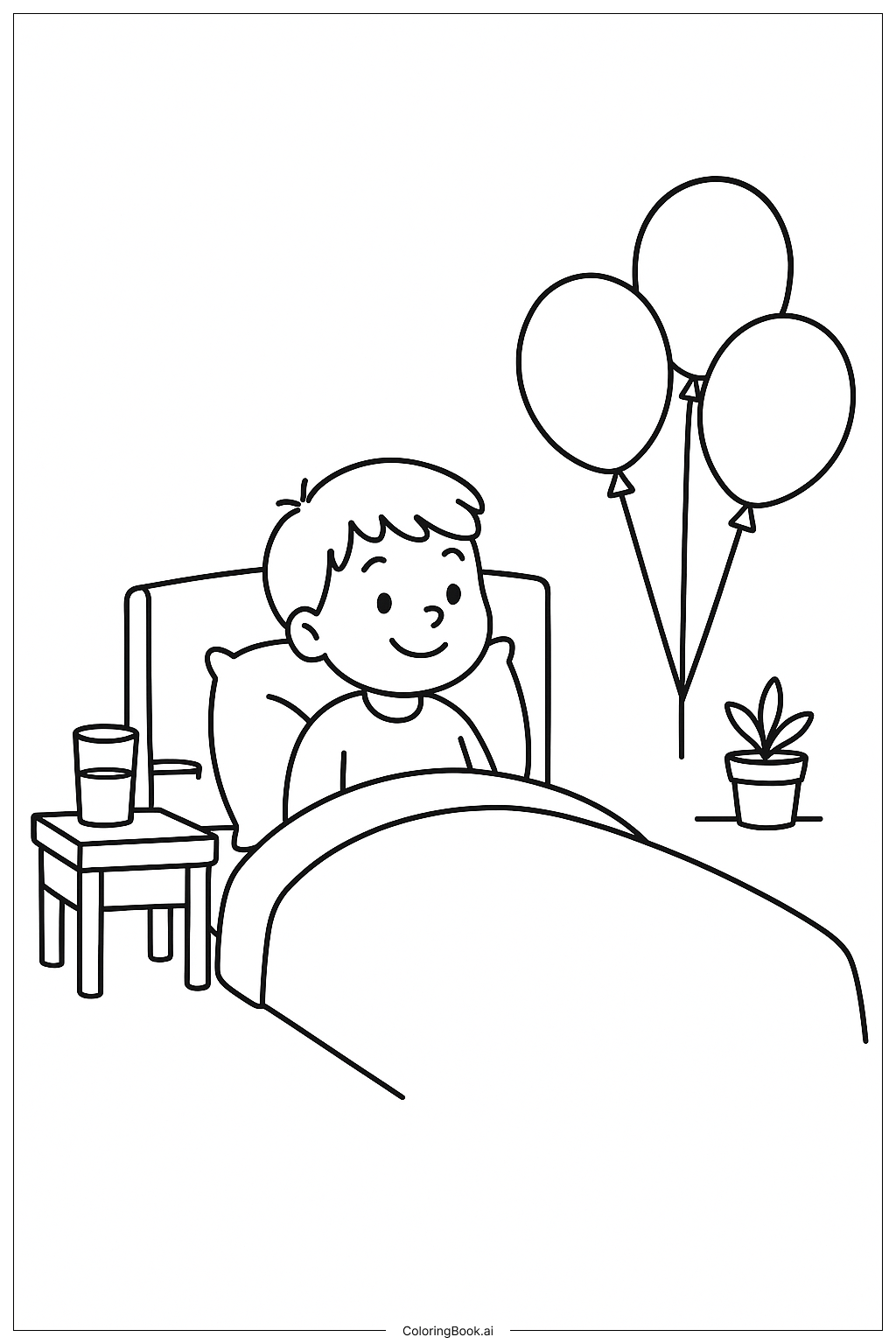 쾌유를 기원하는 풍선 방문 색칠공부 페이지