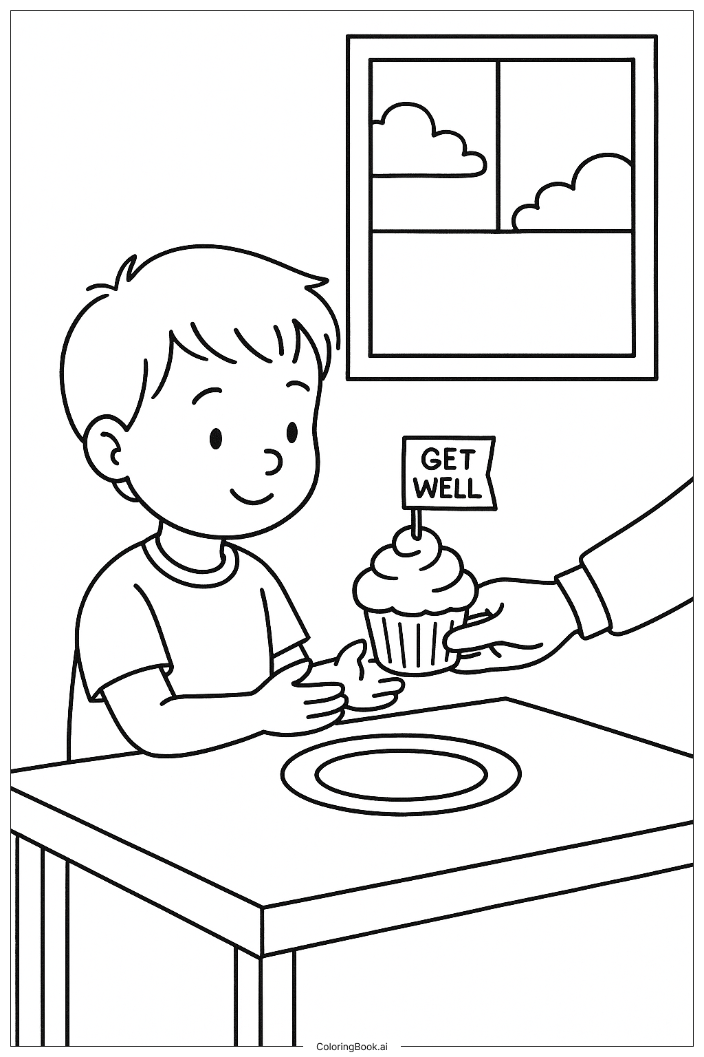 곧 나아지길 바라는 컵케이크 간식 색칠공부 페이지