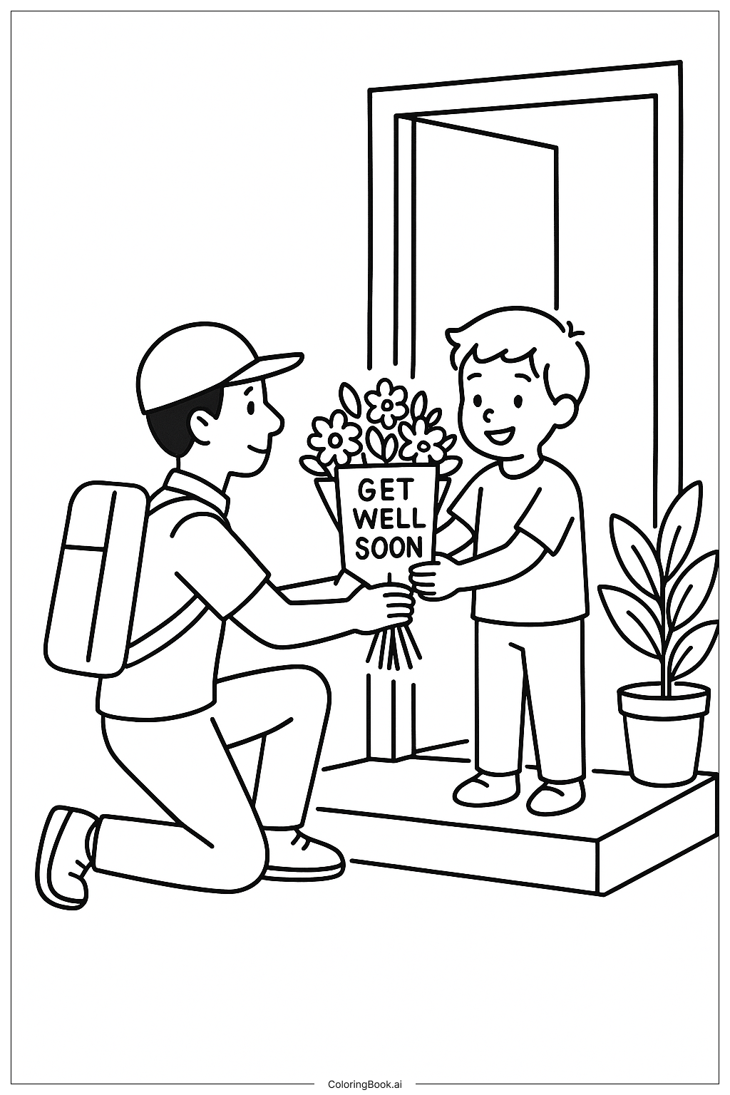 Get Well Soon Flower Delivery Coloring Page