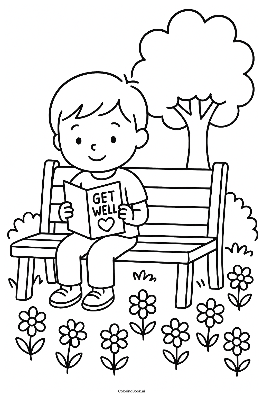 お大事にガーデンベンチの塗り絵ページ