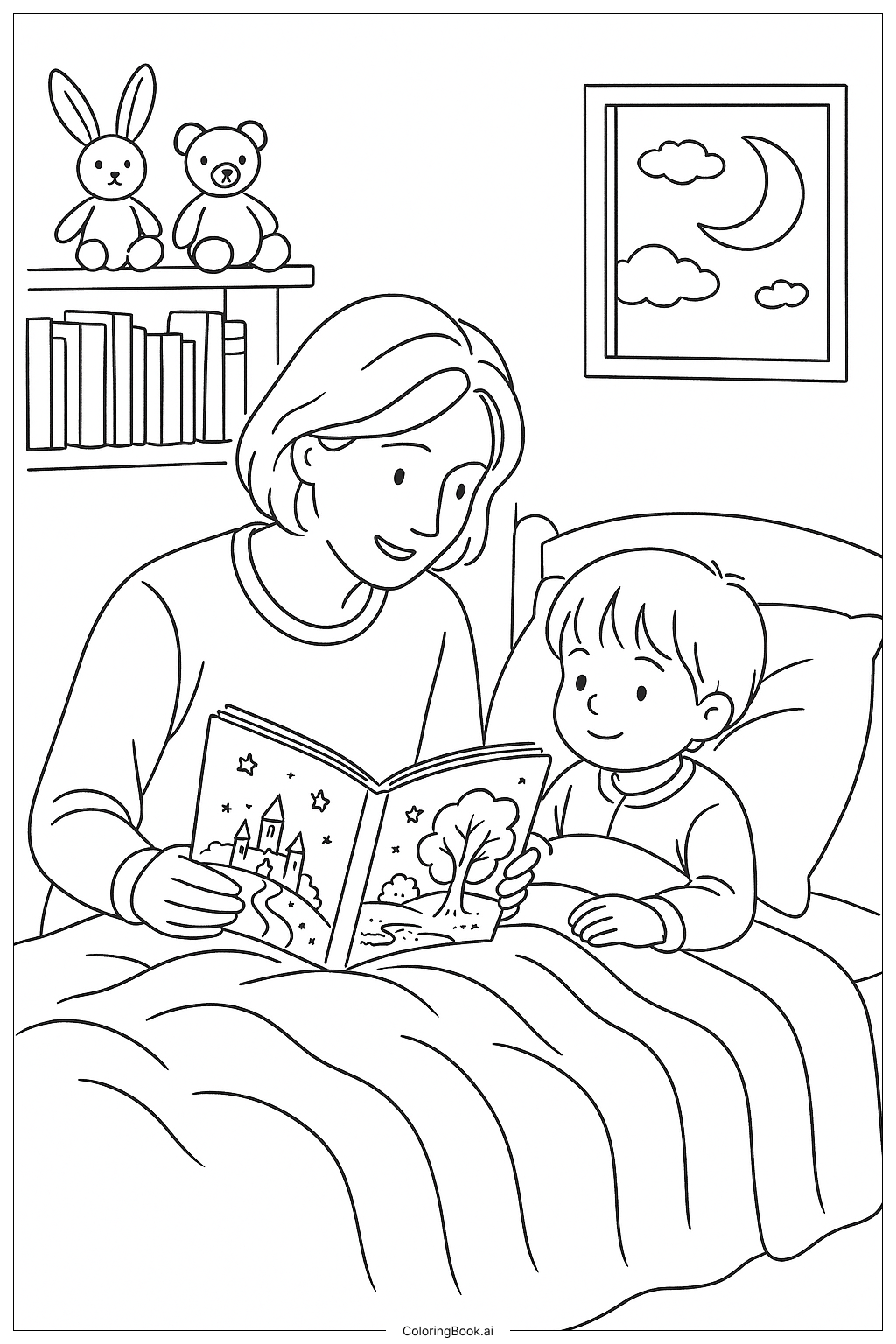  Página para colorir de Leitura de Livro de Histórias para Melhoras Rápidas 