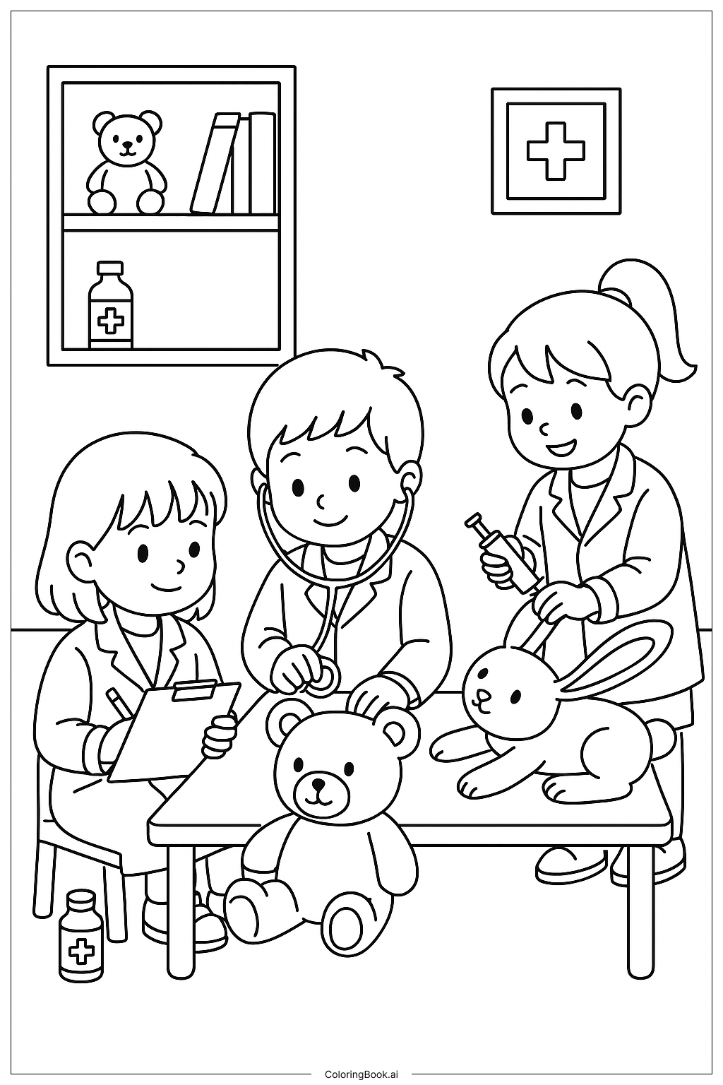  Página para colorir de Clínica de Bichinhos de Pelúcia para Melhorar Rápido 