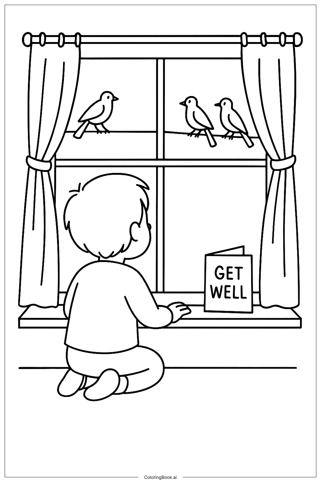 Página para colorear de Observación de pájaros en la ventana para mejorar