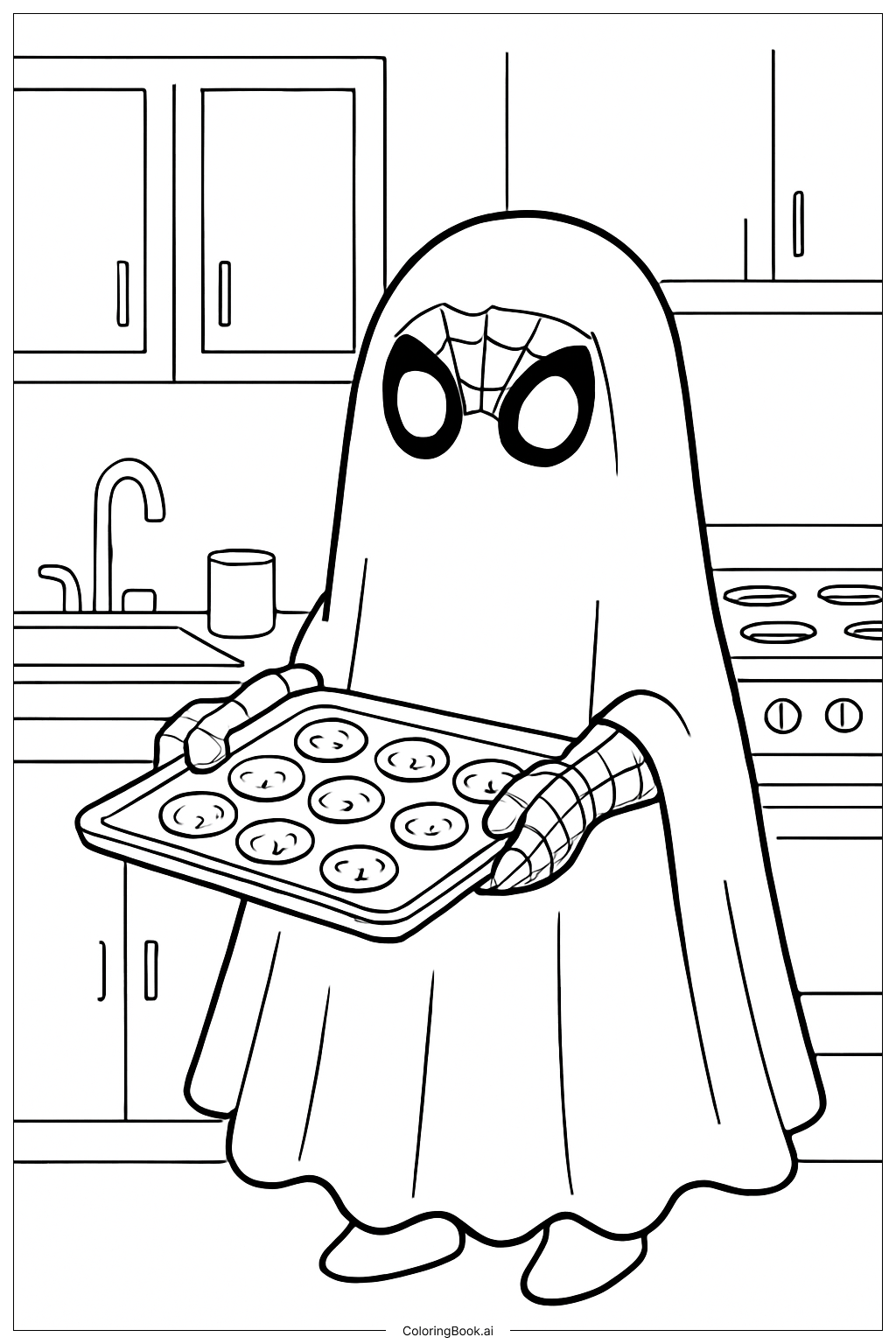  Page de coloriage Ghost Spider préparer des biscuits 