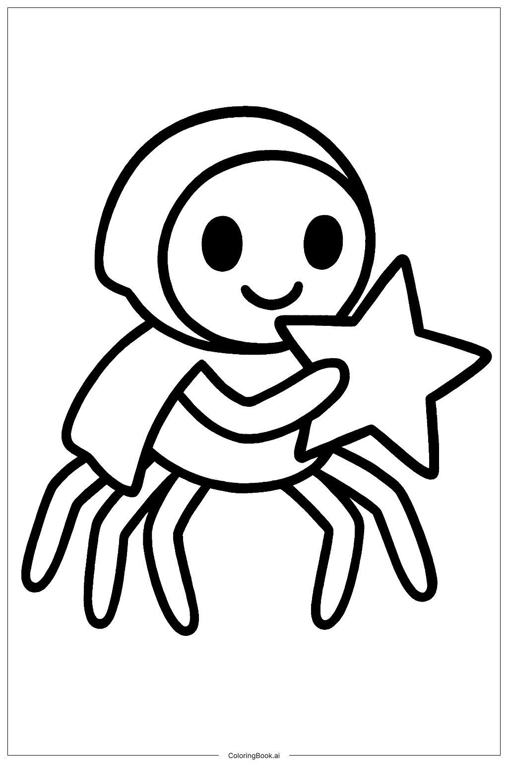  Page de coloriage Araignée Fantôme avec Étoile 