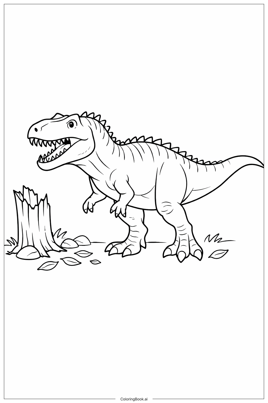  Page de coloriage Giganotosaurus à côté d'un arbre cassé 
