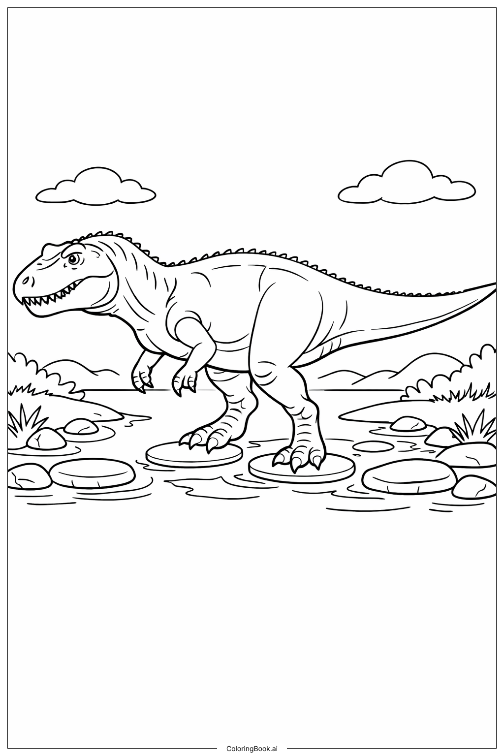  巨兽龙过溪流填色页 