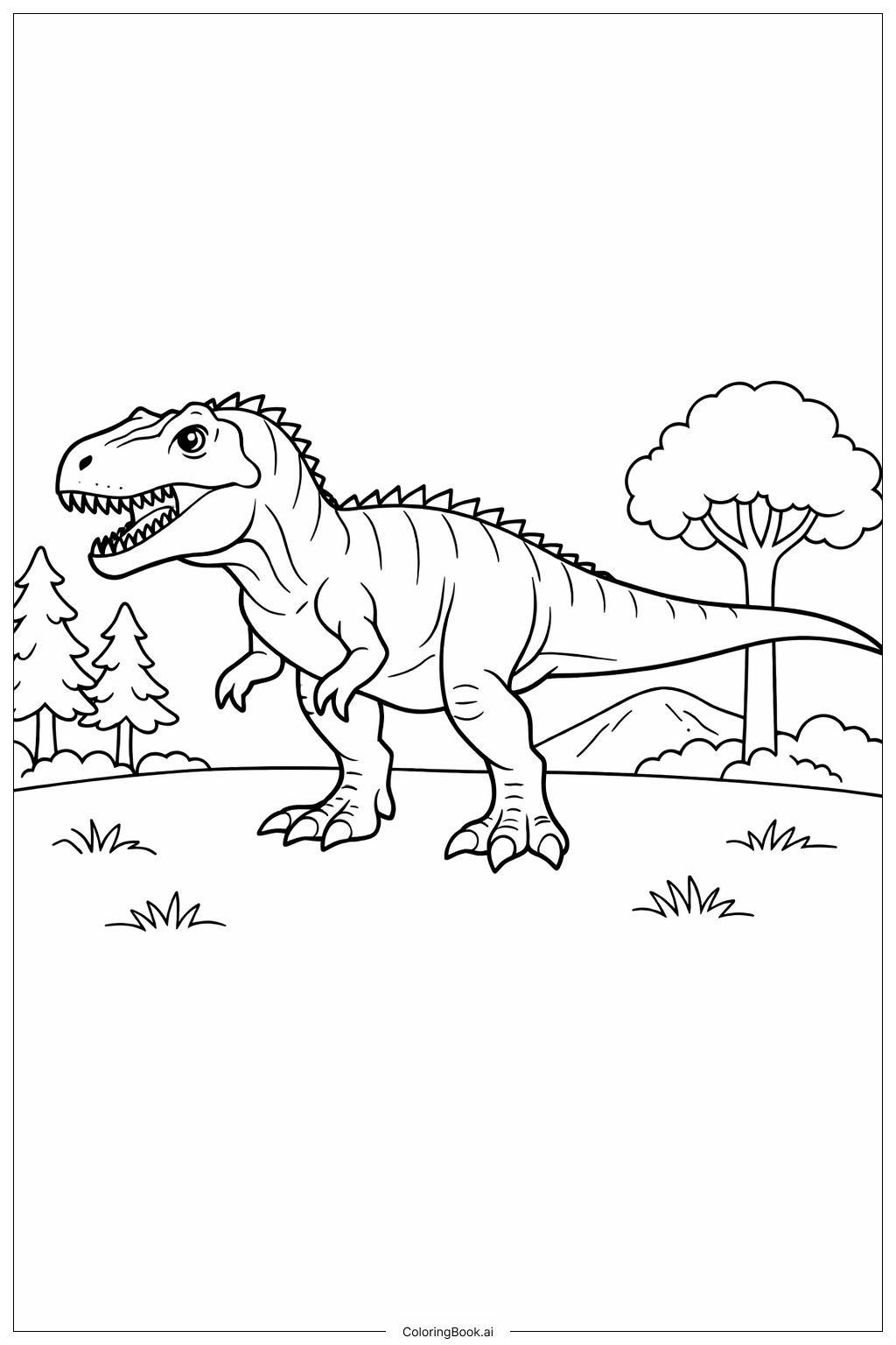 숲 속 공터의 기가노토사우루스 색칠공부 페이지